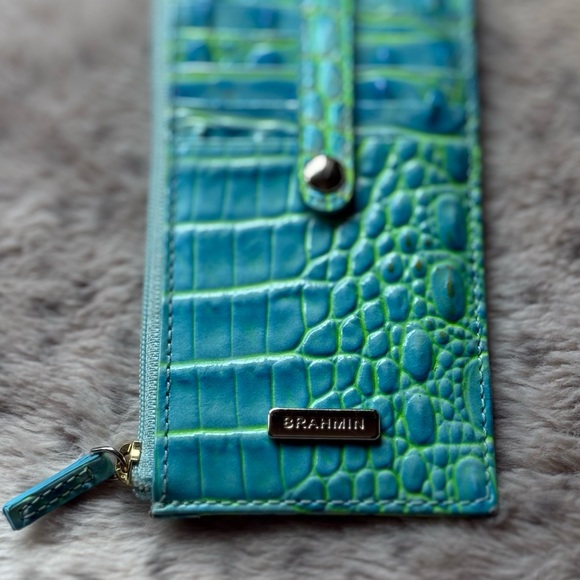 Brahmin Cotton Candy Ombre Croc Embossed Leather Card Holder Slim Wallet - Picture 1 of 4